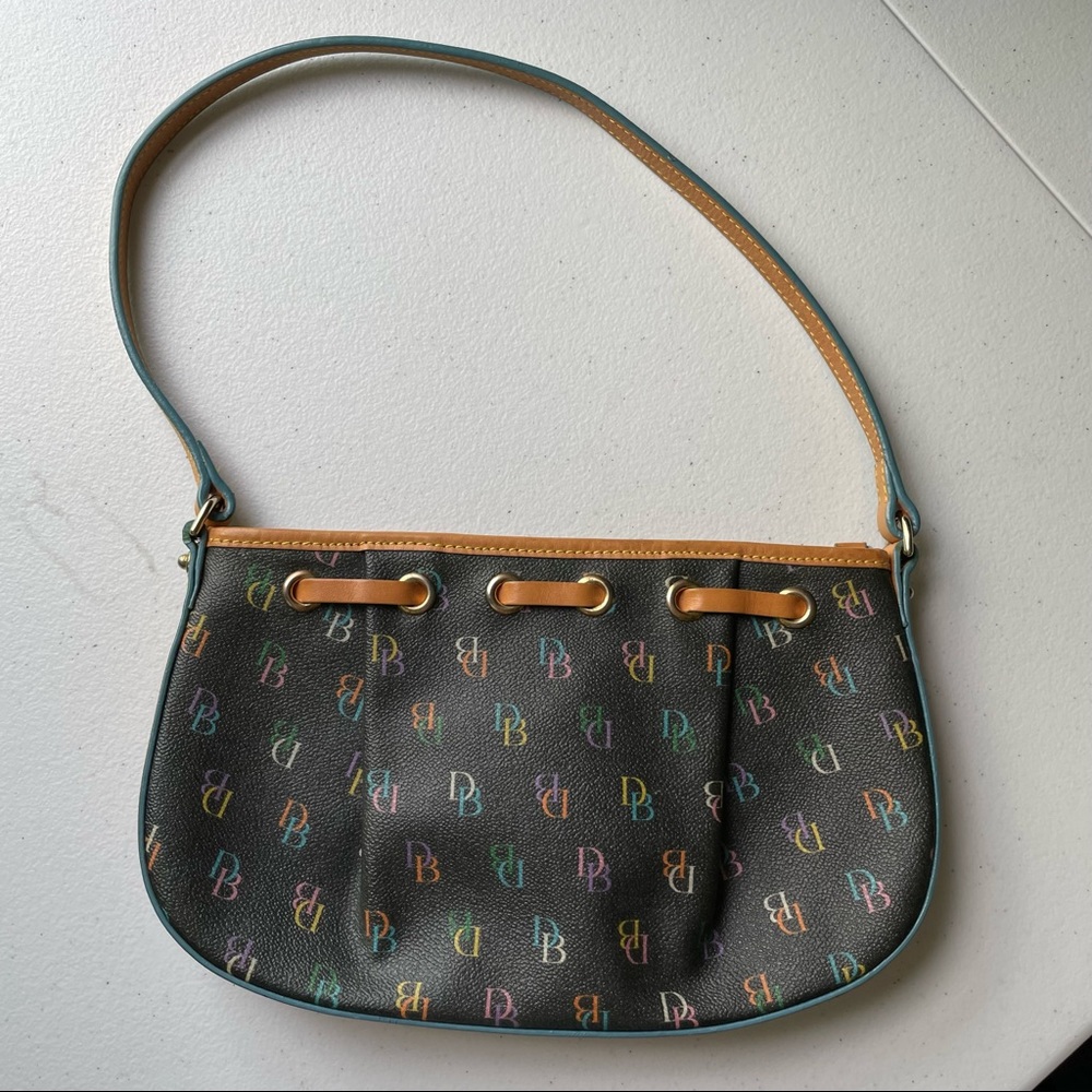 Dooney & Bourke Black Leather Multicolor Logo Mini Shoulder Purse Y2K 2000s - Picture 2 of 11